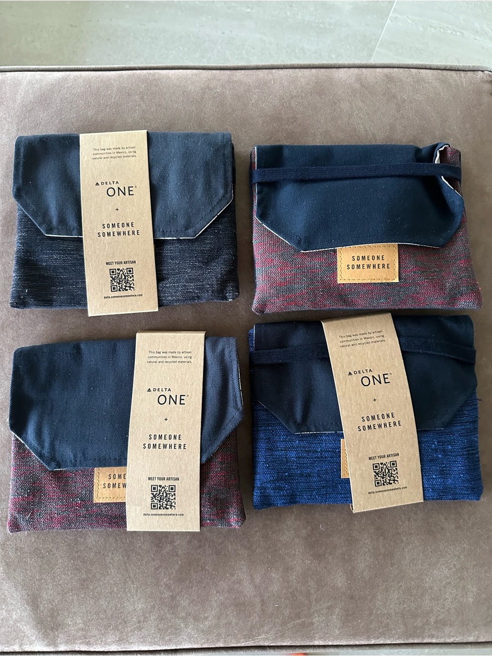 Delta Airlines Business Class Travel Pouches Someone Somewhere - (Set of 4)